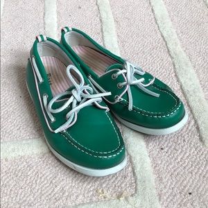Green/pink/white boat shoes